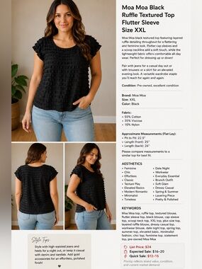 Moa Moa Black Layered Ruffle Short Sleeve Top